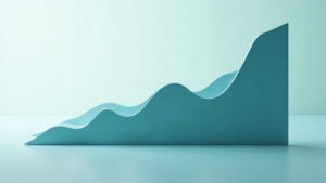 Abstract teal illustration of a smooth curve rising steeply, representing compounding growth over time
